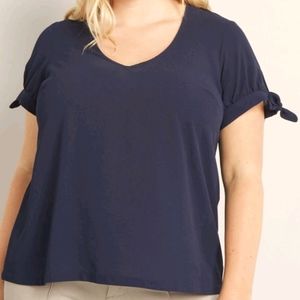 NIB MODCLOTH Ideal Discovery Black V-Neck Short-Split-Tie-Sleeve Blouse Top